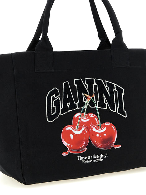 Ganni Black Recycled Cotton Tote Bag