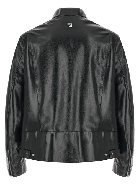 Fendi Blue Lamb Leather Leather Jacket