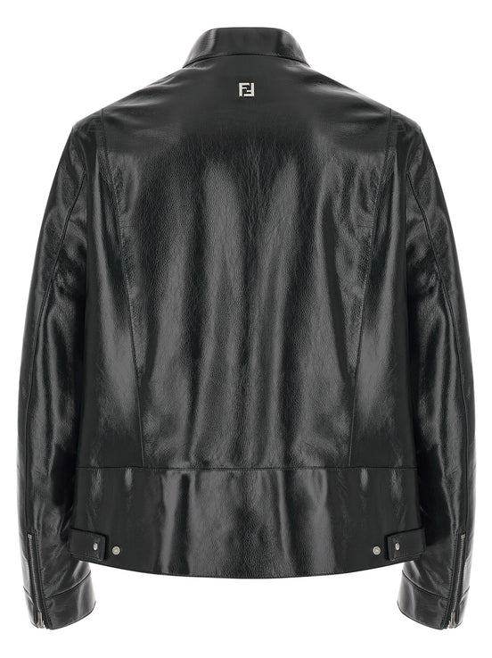 Fendi Blue Lamb Leather Leather Jacket