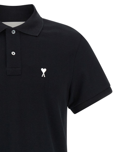 Ami Paris Black Cotton Polo Shirt