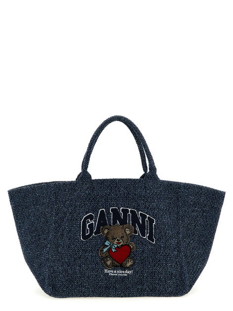 Ganni Blue Organic Cotton Tote Bag