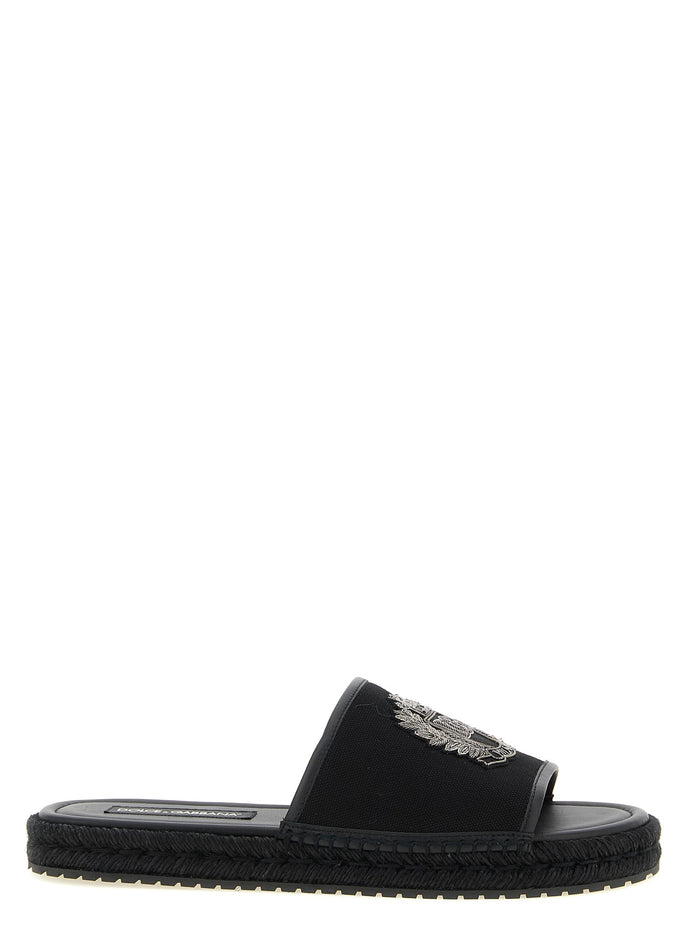 Dolce & Gabbana Black Cotton Slides