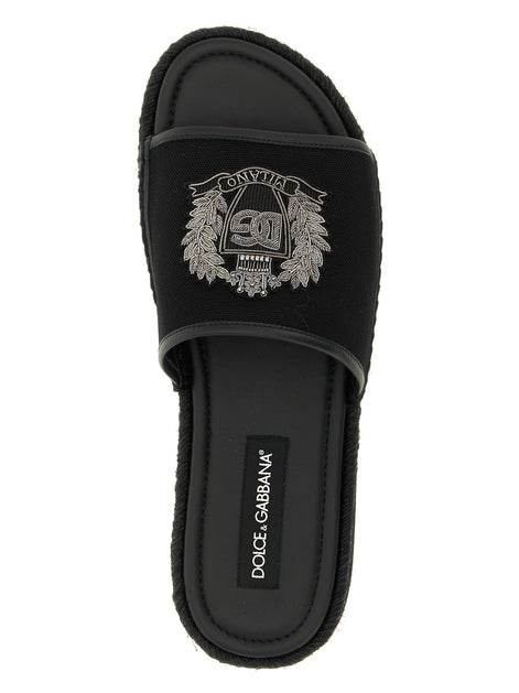 Dolce & Gabbana Black Cotton Slides