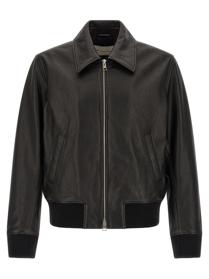 Ami Paris Black Lamb Leather Leather Jacket