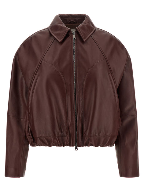 Brunello Cucinelli Bordeaux Calfskin Leather Jacket