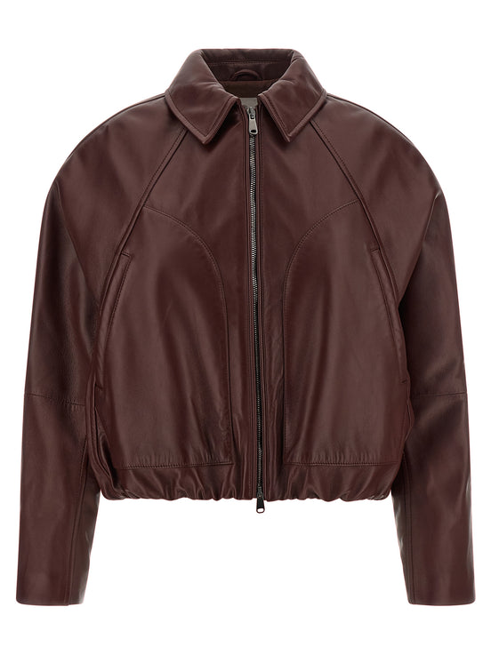 Brunello Cucinelli Bordeaux Calfskin Leather Jacket