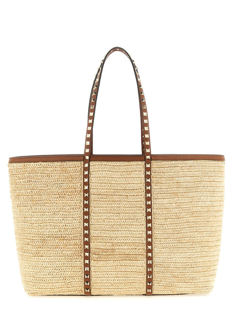 Valentino Garavani Beige Straw Tote Bag