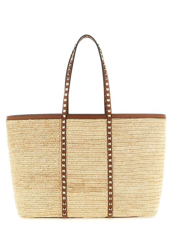 Valentino Garavani Beige Straw Tote Bag