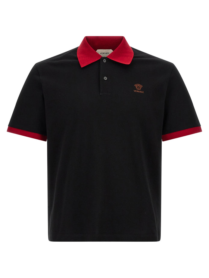 Versace Black Cotton Polo Shirt