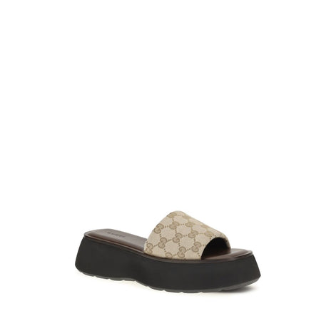Gucci Beige Fabric Platform Sandals