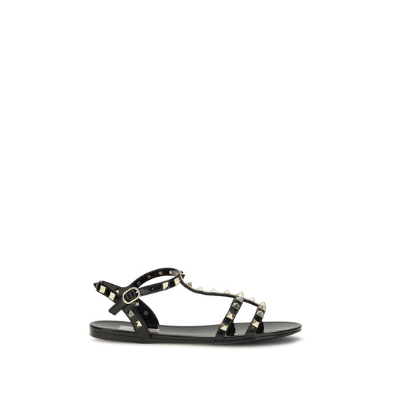 Valentino Garavani Black Rubber Flat Sandals