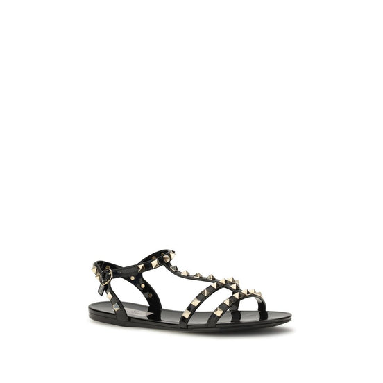 Valentino Garavani Black Rubber Flat Sandals
