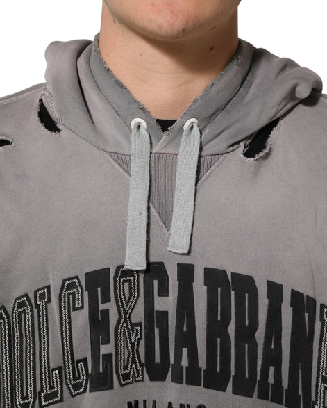 Dolce & Gabbana Gray Graphic Hooded Sweatshirt Men Sweater