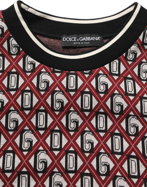 Dolce & Gabbana Red Logo Cotton Jacquard Sweatshirt Sweater