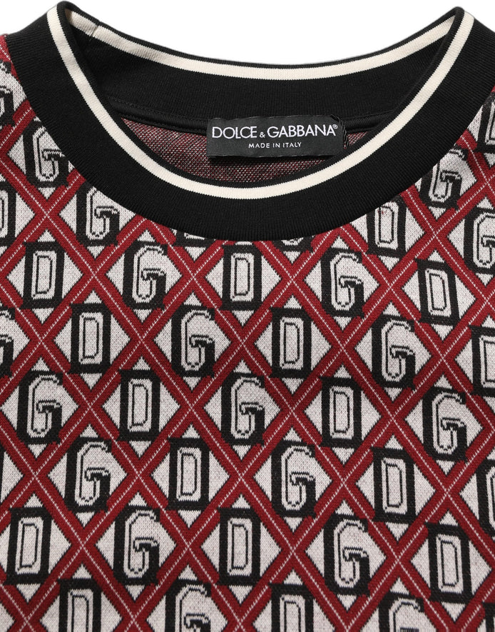 Dolce & Gabbana Red Logo Cotton Jacquard Sweatshirt Sweater