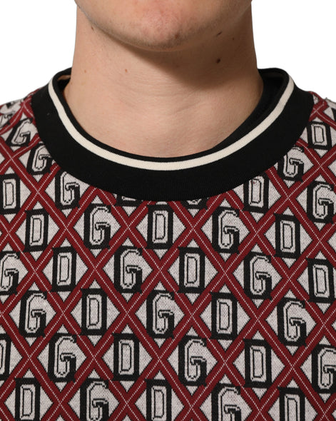 Dolce & Gabbana Red Logo Cotton Jacquard Sweatshirt Sweater
