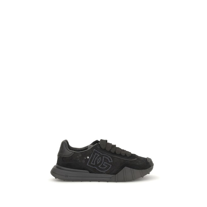 Dolce & Gabbana Black Calf Leather Bos Taurus Chunky Sneakers
