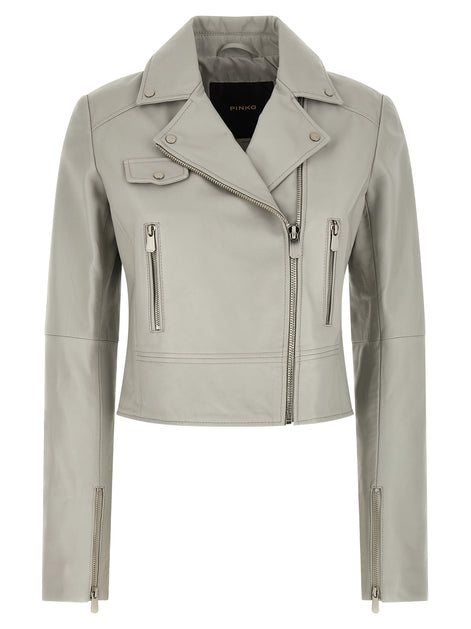PINKO Gray Lambskin Leather Jacket