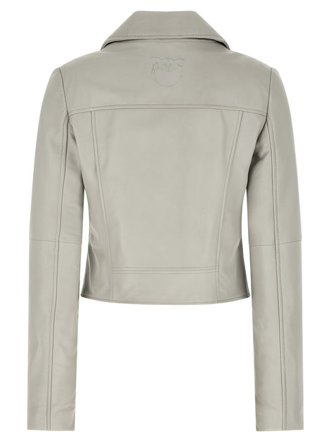 PINKO Gray Lambskin Leather Jacket