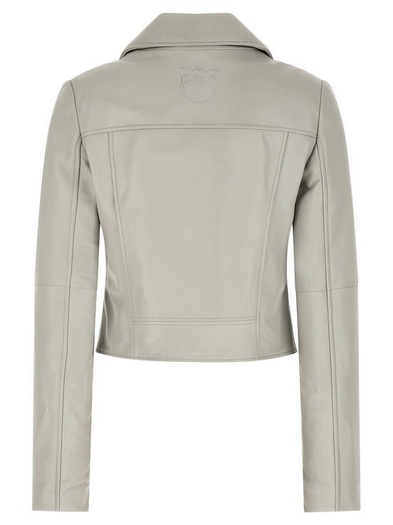 PINKO Gray Lambskin Leather Jacket