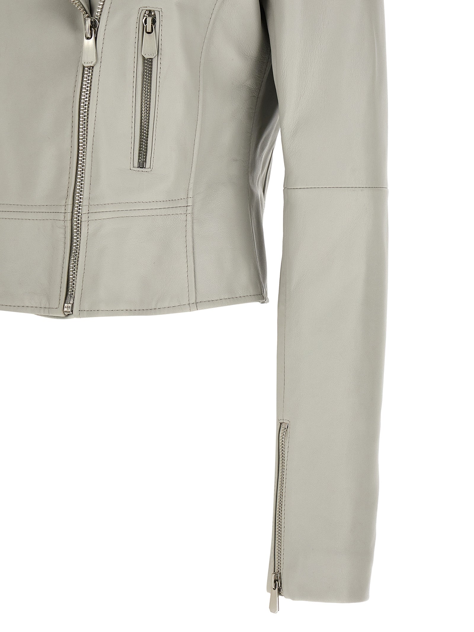 PINKO Gray Lambskin Leather Jacket
