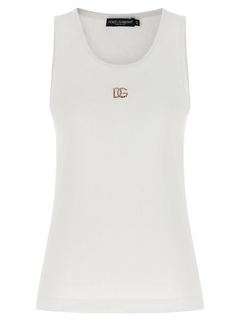 Dolce & Gabbana White Cotton Sleeveles T-Shirt