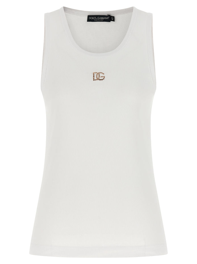 Dolce & Gabbana White Cotton Sleeveles T-Shirt