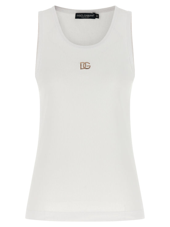 Dolce & Gabbana White Cotton Sleeveles T-Shirt