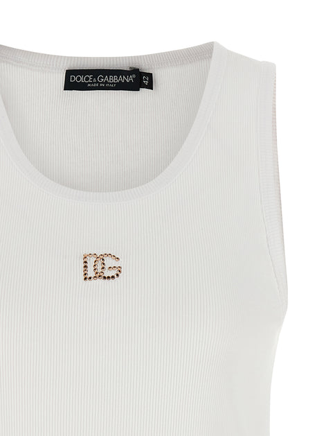 Dolce & Gabbana White Cotton Sleeveles T-Shirt