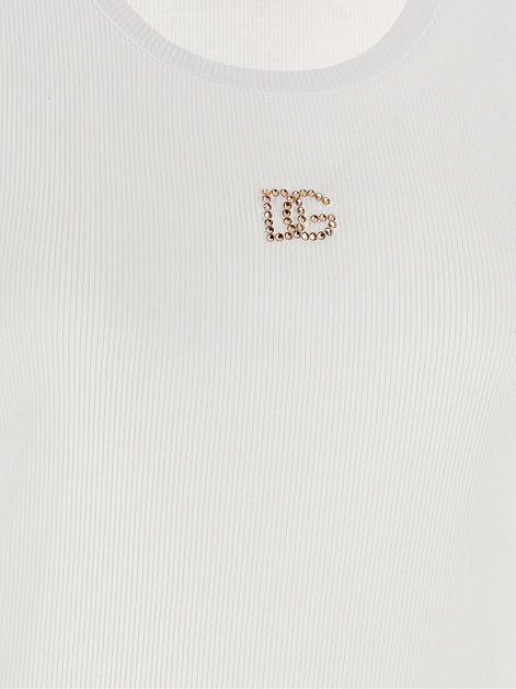 Dolce & Gabbana White Cotton Sleeveles T-Shirt
