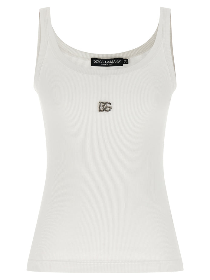 Dolce & Gabbana White Cotton Sleeveles T-Shirt