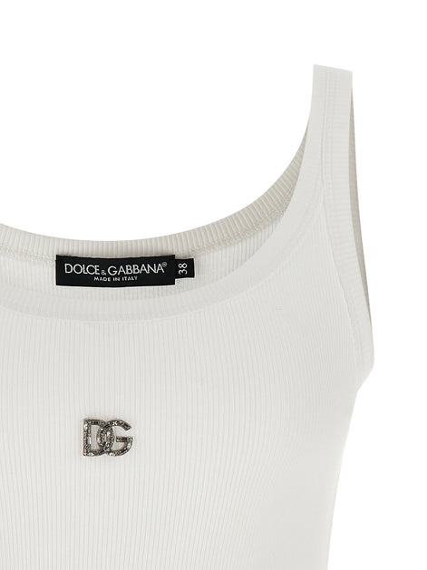 Dolce & Gabbana White Cotton Sleeveles T-Shirt