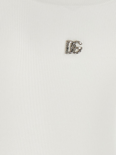 Dolce & Gabbana White Cotton Sleeveles T-Shirt