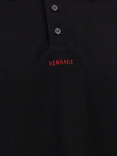 Versace Black Cotton Polo Shirt