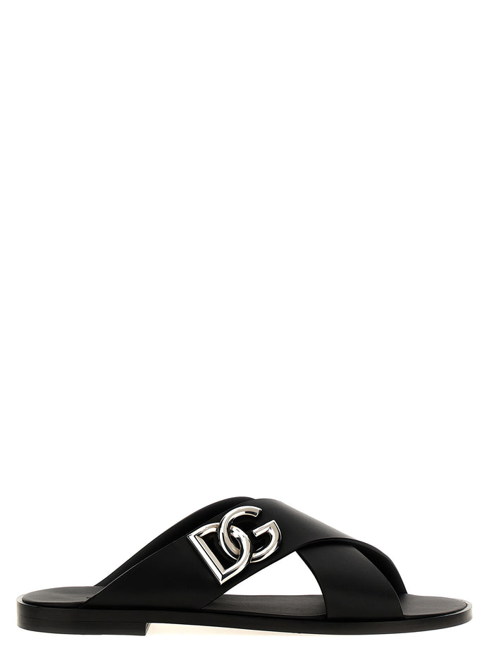 Dolce & Gabbana Black Calfskin Slides