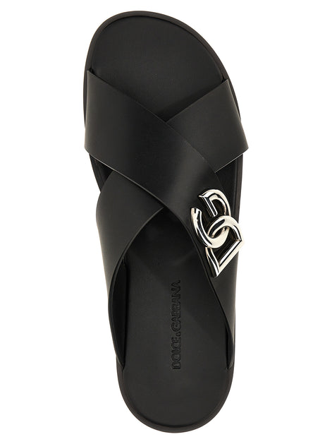 Dolce & Gabbana Black Calfskin Slides