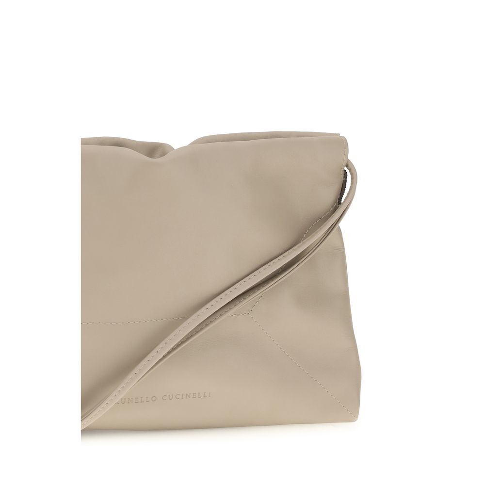 Brunello Cucinelli Beige Calf Leather Bos Taurus Shoulder Bag