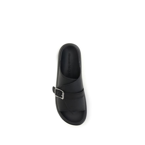Alexander McQueen Black Calf Leather Bos Taurus Platform Sandals