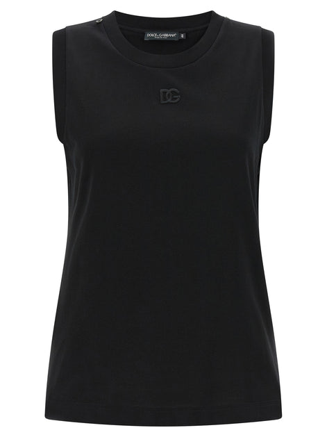Dolce & Gabbana Black Cotton Sleeveles T-Shirt