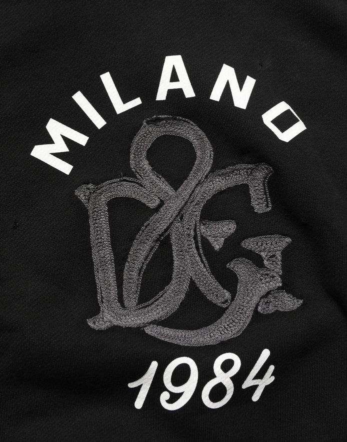 Dolce & Gabbana Black Cotton Milano1984 Print Hoodie Sweater