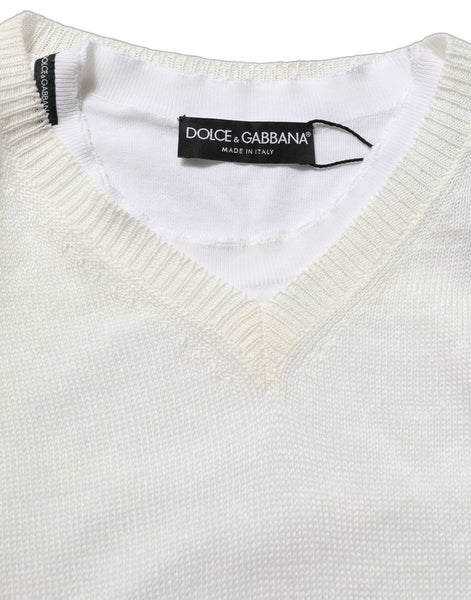 Dolce & Gabbana White Flax CrewNeck Layered Pullover Sweater