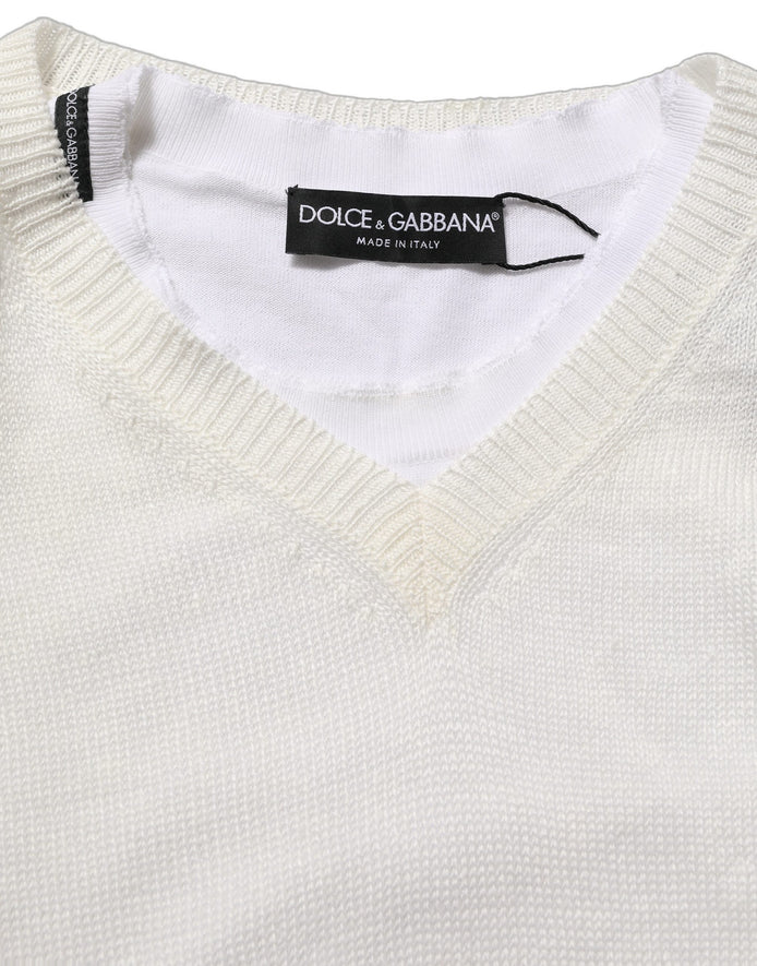 Dolce & Gabbana White Flax CrewNeck Layered Pullover Sweater