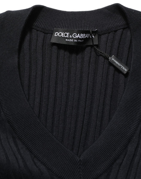 Dolce & Gabbana Black Silk Blend V-neck Pullover Men Sweater