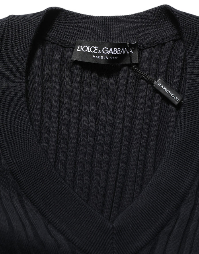 Dolce & Gabbana Black Silk Blend V-neck Pullover Men Sweater