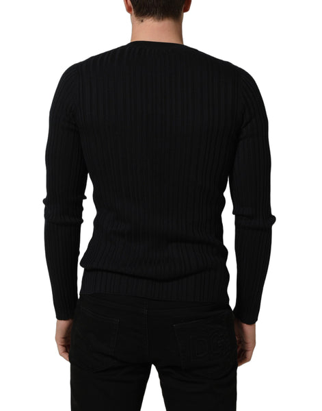 Dolce & Gabbana Black Silk Blend V-neck Pullover Men Sweater