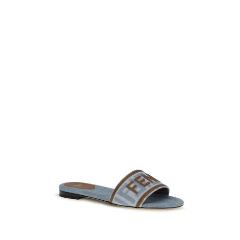 Fendi Blue Cotton Flat Sandals