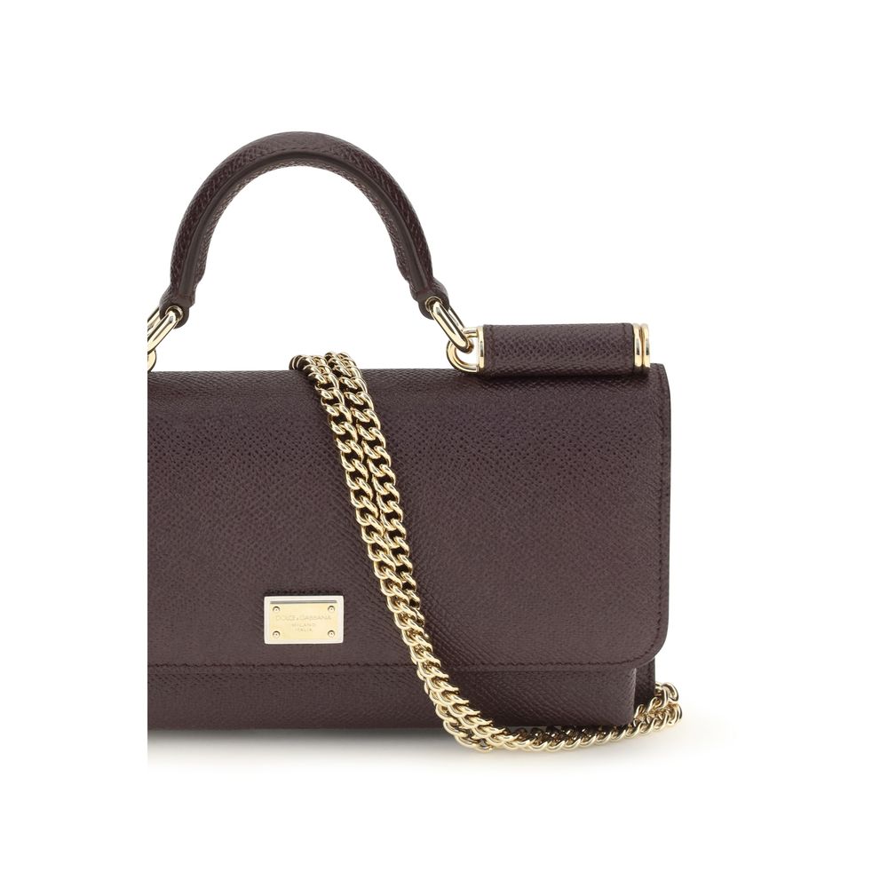 Dolce & Gabbana Sicily micro Brown Leather Shoulder Bag