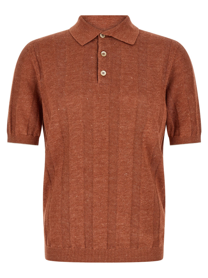 Brunello Cucinelli Orange Linen Polo Shirt