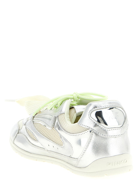 PINKO Silver Leather Athletic Sneakers