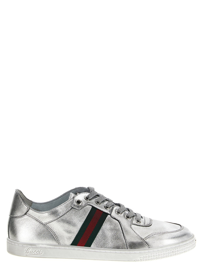 Gucci Silver Lamb Leather Low Top Sneakers